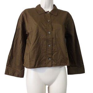 Everlane Woven Cotton PJ Top Women Size XXS Brown Chestnut Button Up Long Sleeve